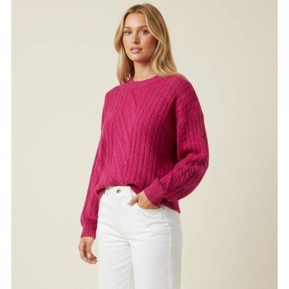 Joe Fresh Pink Cable Knit Sweater Size 3X Women‎ Plus Pullover Crew Neck Casual